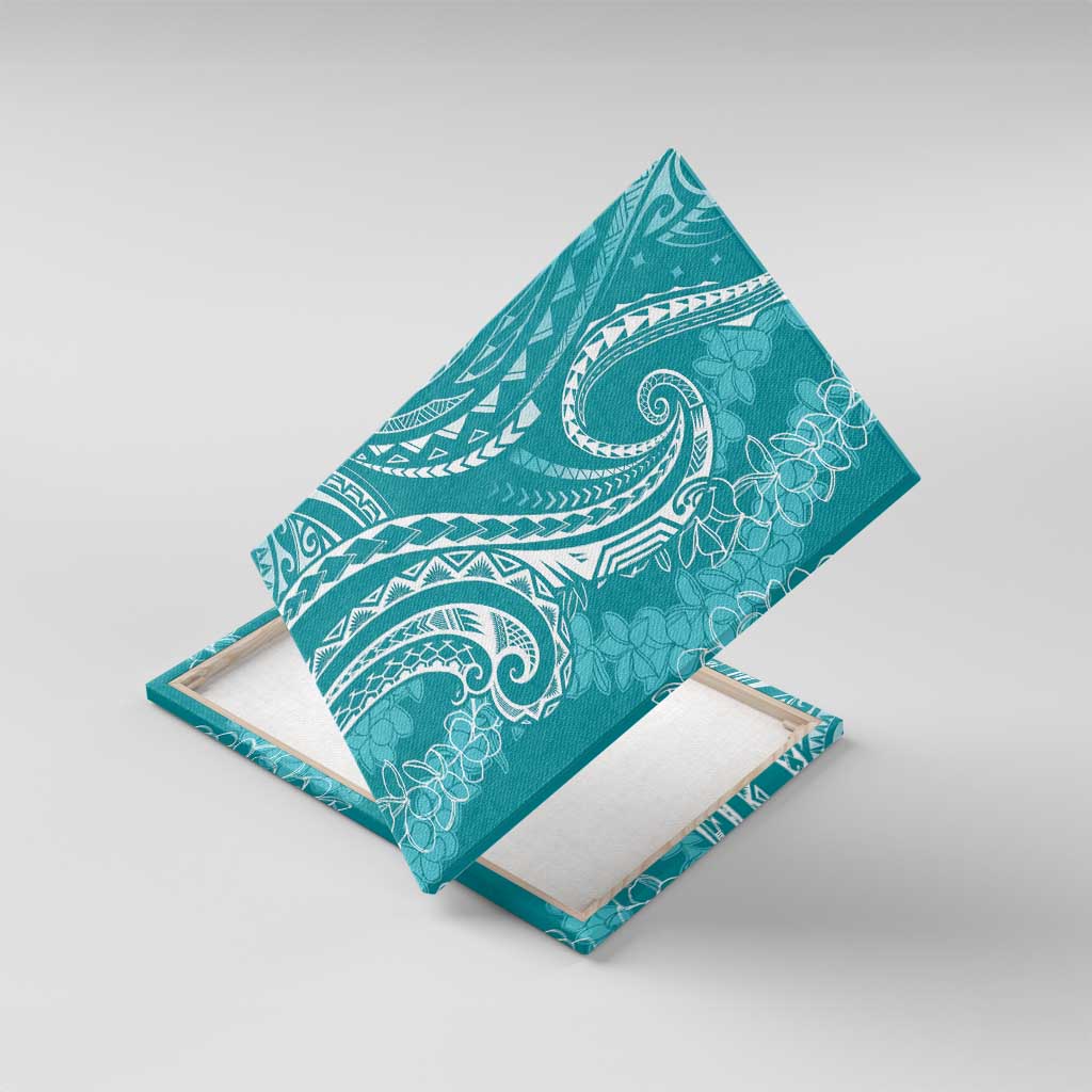 Polynesia Plumeria Lei Canvas Wall Art Teal Curves Motif LT7 With Frame Teal - Polynesian Pride
