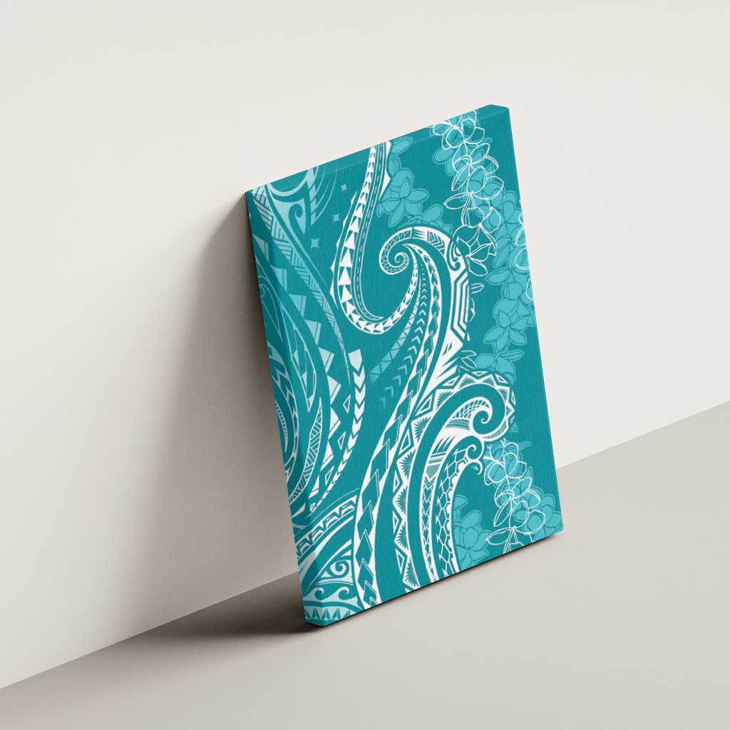 Polynesia Plumeria Lei Canvas Wall Art Teal Curves Motif LT7 - Polynesian Pride