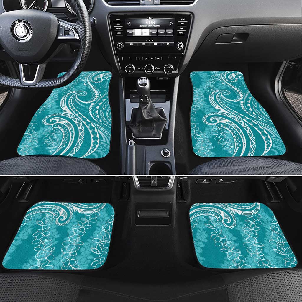 Polynesia Plumeria Lei Car Mats Teal Curves Motif LT7 Set 4pcs Teal - Polynesian Pride