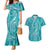 Polynesia Plumeria Lei Couples Matching Mermaid Dress and Hawaiian Shirt Teal Curves Motif
