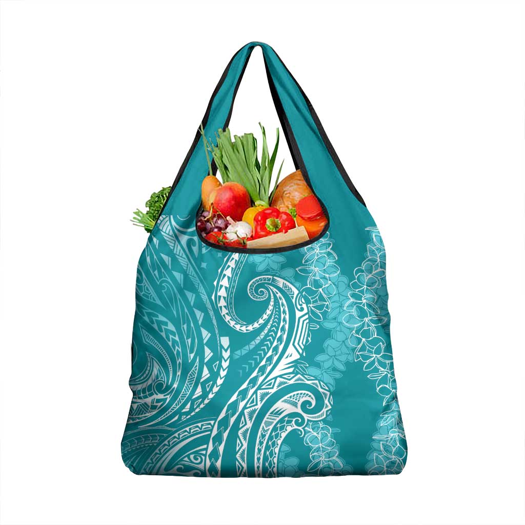 Polynesia Plumeria Lei Grocery Bag Teal Curves Motif LT7 1-pack One Size Teal - Polynesian Pride