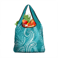 Polynesia Plumeria Lei Grocery Bag Teal Curves Motif LT7 1-pack One Size Teal - Polynesian Pride
