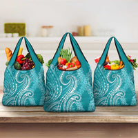 Polynesia Plumeria Lei Grocery Bag Teal Curves Motif LT7 3-pack One Size Teal - Polynesian Pride