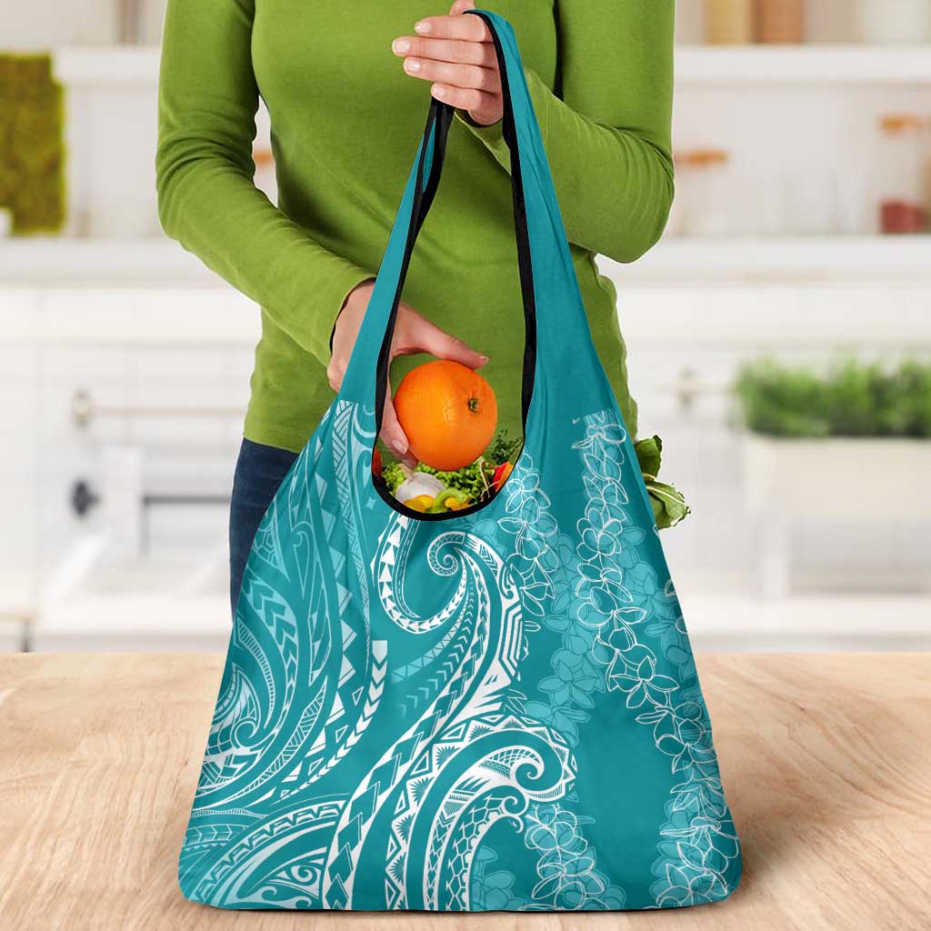 Polynesia Plumeria Lei Grocery Bag Teal Curves Motif LT7 - Polynesian Pride