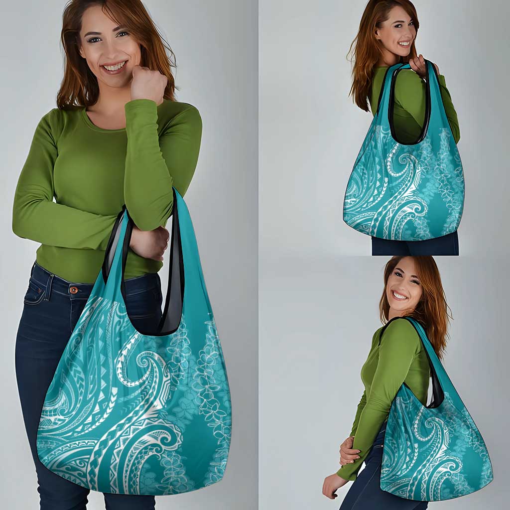 Polynesia Plumeria Lei Grocery Bag Teal Curves Motif LT7 - Polynesian Pride