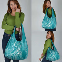Polynesia Plumeria Lei Grocery Bag Teal Curves Motif LT7 - Polynesian Pride