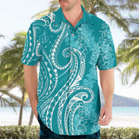 Polynesia Plumeria Lei Hawaiian Shirt Teal Curves Motif LT7 - Polynesian Pride