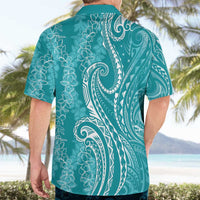 Polynesia Plumeria Lei Hawaiian Shirt Teal Curves Motif LT7 - Polynesian Pride