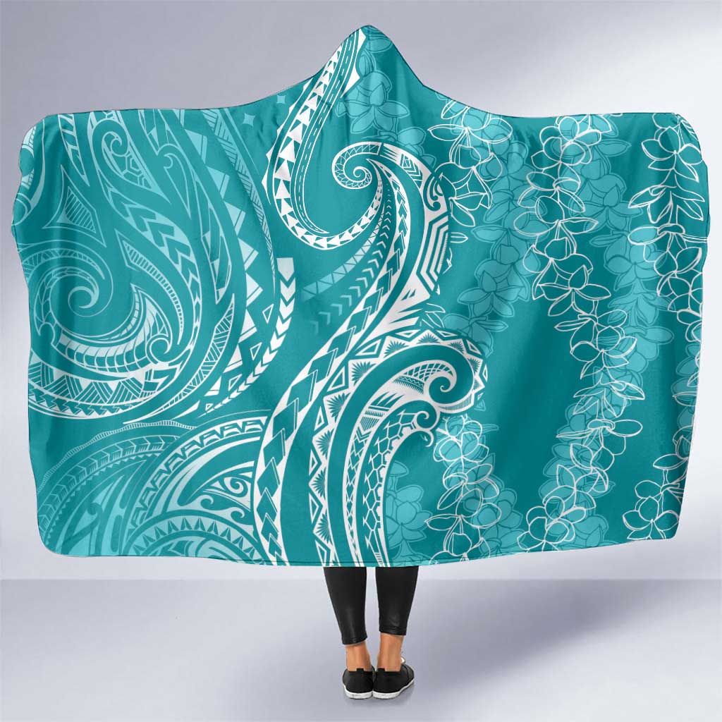 Polynesia Plumeria Lei Hooded Blanket Teal Curves Motif LT7 One Size Teal - Polynesian Pride