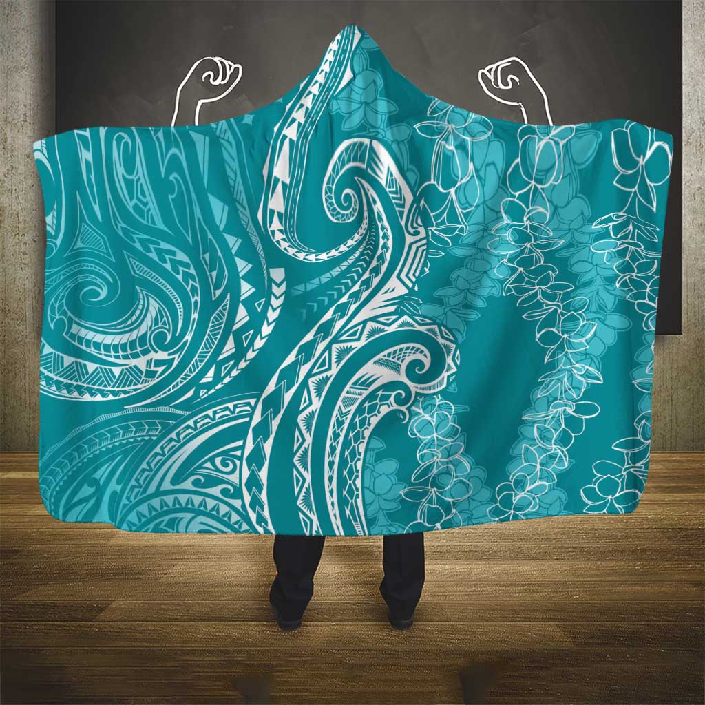 Polynesia Plumeria Lei Hooded Blanket Teal Curves Motif LT7 - Polynesian Pride