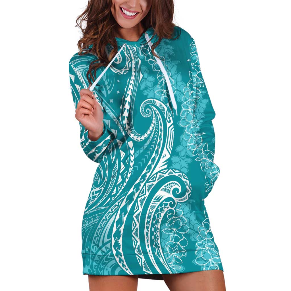 Polynesia Plumeria Lei Hoodie Dress Teal Curves Motif