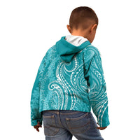 Polynesia Plumeria Lei Kid Hoodie Teal Curves Motif