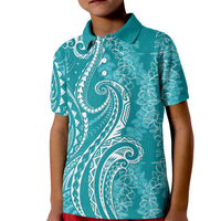Polynesia Plumeria Lei Kid Polo Shirt Teal Curves Motif