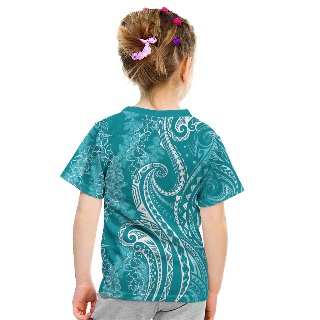 Polynesia Plumeria Lei Kid T Shirt Teal Curves Motif