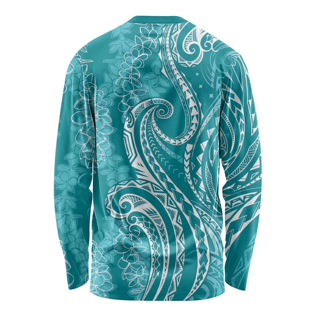 Polynesia Plumeria Lei Long Sleeve Shirt Teal Curves Motif LT7 - Polynesian Pride
