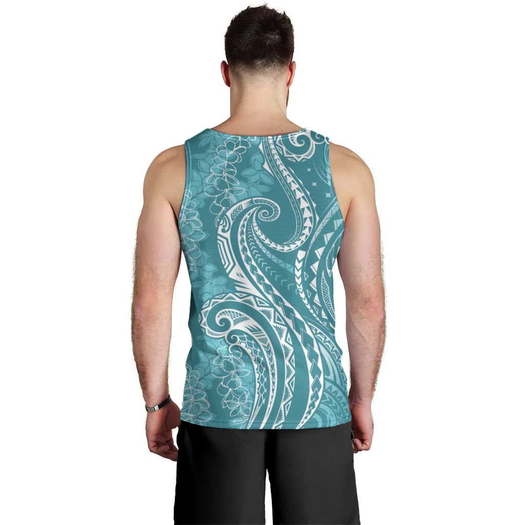 Polynesia Plumeria Lei Men Tank Top Teal Curves Motif LT7 - Polynesian Pride