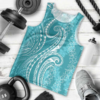 Polynesia Plumeria Lei Men Tank Top Teal Curves Motif LT7 - Polynesian Pride