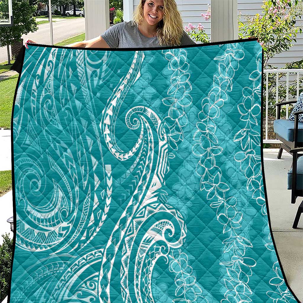 Polynesia Plumeria Lei Quilt Teal Curves Motif