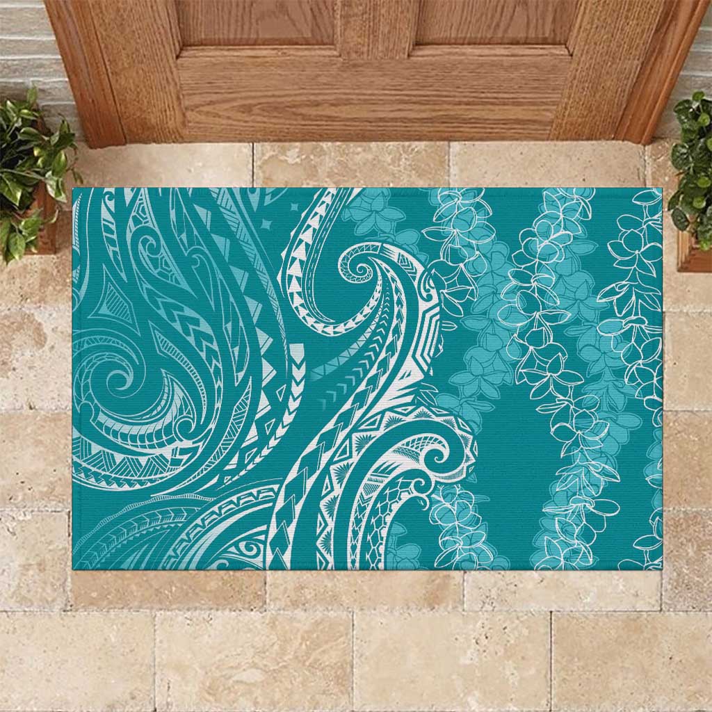 Polynesia Plumeria Lei Rubber Doormat Teal Curves Motif LT7 Teal - Polynesian Pride
