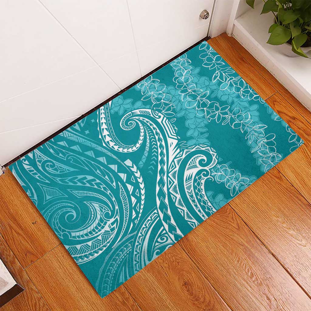 Polynesia Plumeria Lei Rubber Doormat Teal Curves Motif LT7 - Polynesian Pride