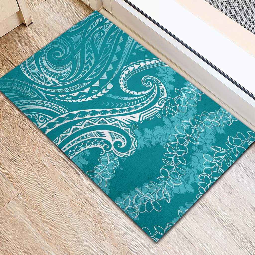 Polynesia Plumeria Lei Rubber Doormat Teal Curves Motif LT7 - Polynesian Pride