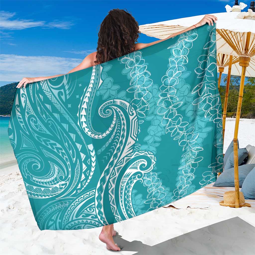Polynesia Plumeria Lei Sarong Teal Curves Motif
