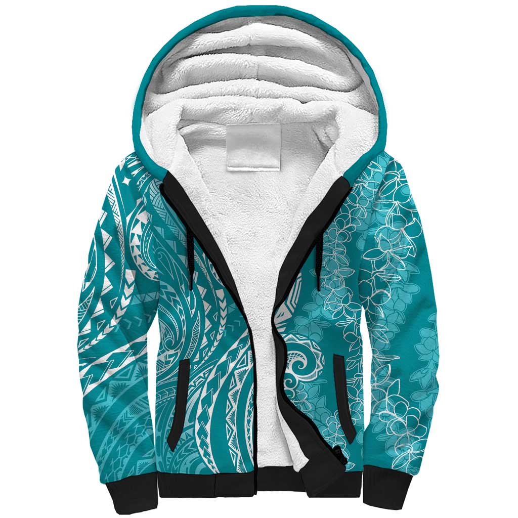 Polynesia Plumeria Lei Sherpa Hoodie Teal Curves Motif LT7 Unisex Teal - Polynesian Pride