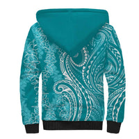 Polynesia Plumeria Lei Sherpa Hoodie Teal Curves Motif LT7 - Polynesian Pride
