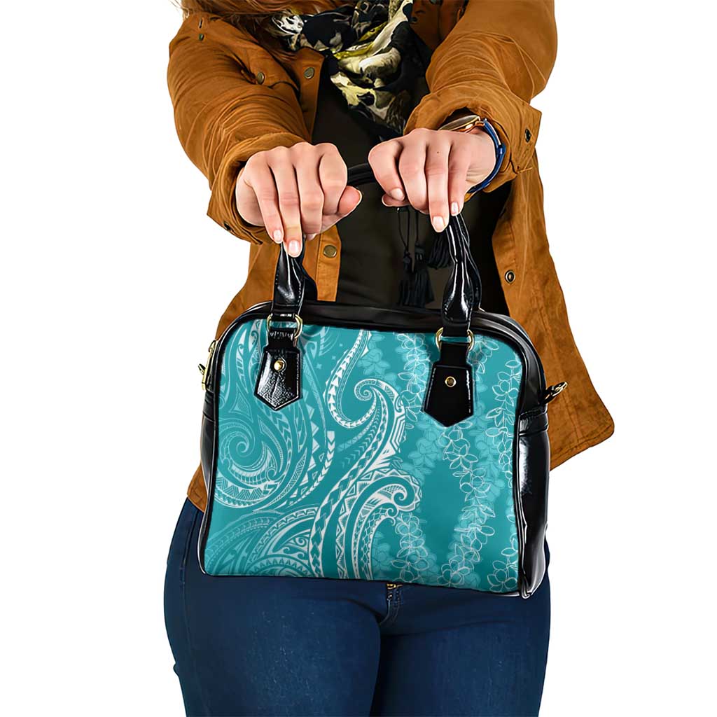 Polynesia Plumeria Lei Shoulder Handbag Teal Curves Motif