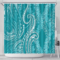 Polynesia Plumeria Lei Shower Curtain Teal Curves Motif