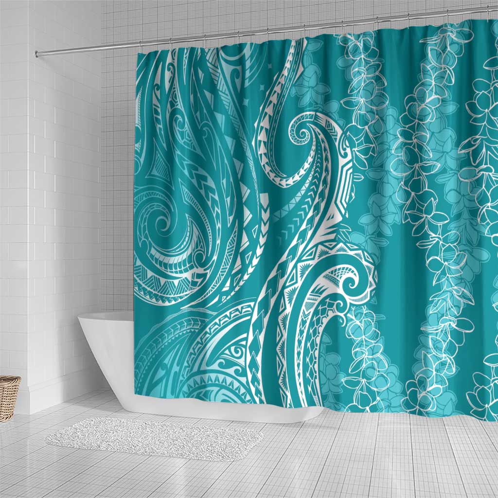 Polynesia Plumeria Lei Shower Curtain Teal Curves Motif