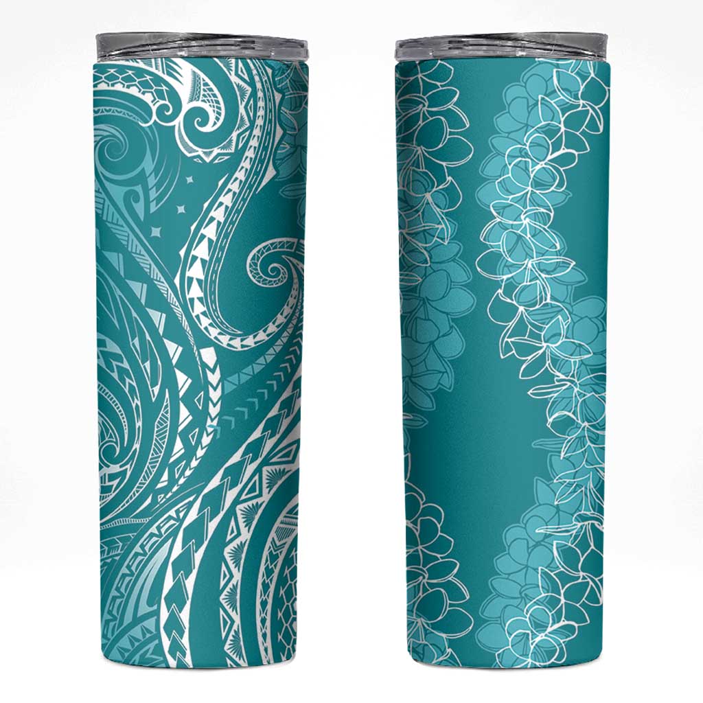Polynesia Plumeria Lei Skinny Tumbler Teal Curves Motif