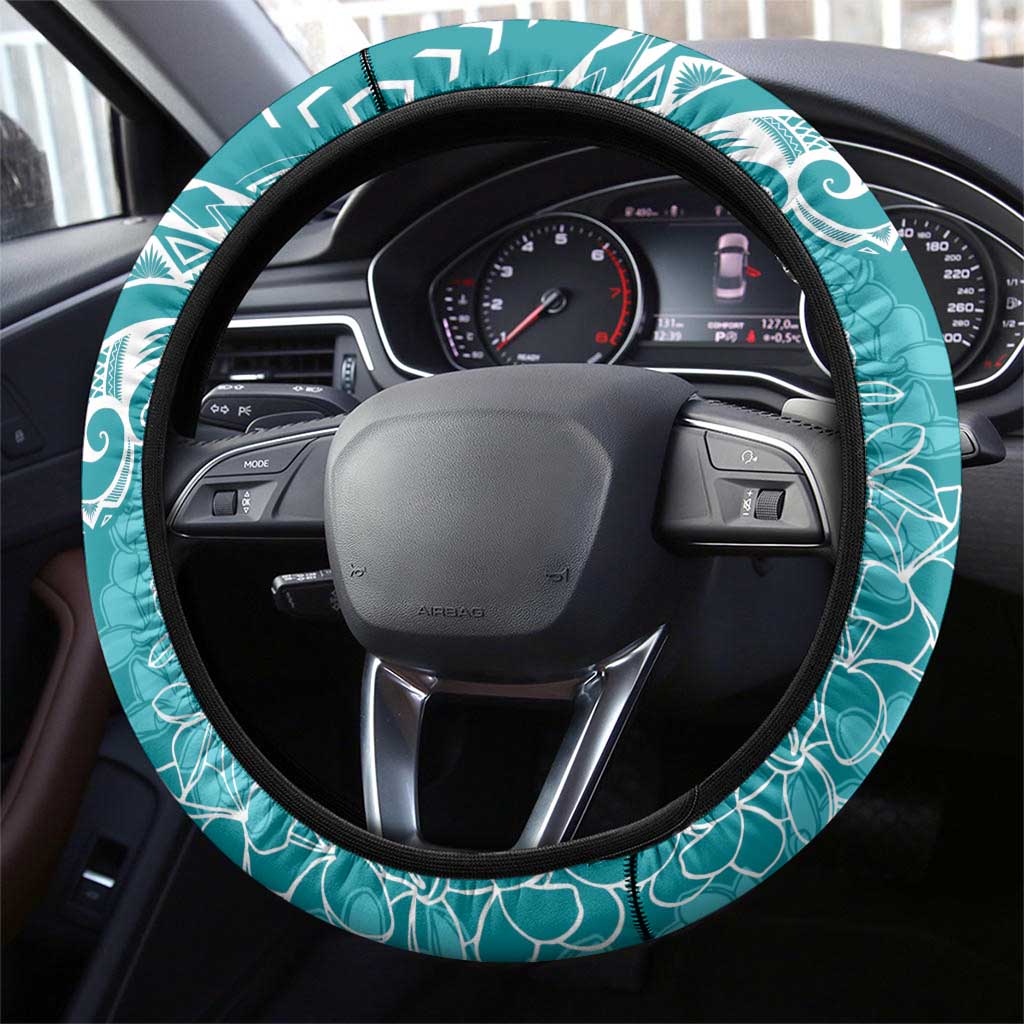 Polynesia Plumeria Lei Steering Wheel Cover Teal Curves Motif LT7 - Polynesian Pride