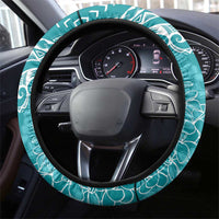 Polynesia Plumeria Lei Steering Wheel Cover Teal Curves Motif LT7 - Polynesian Pride