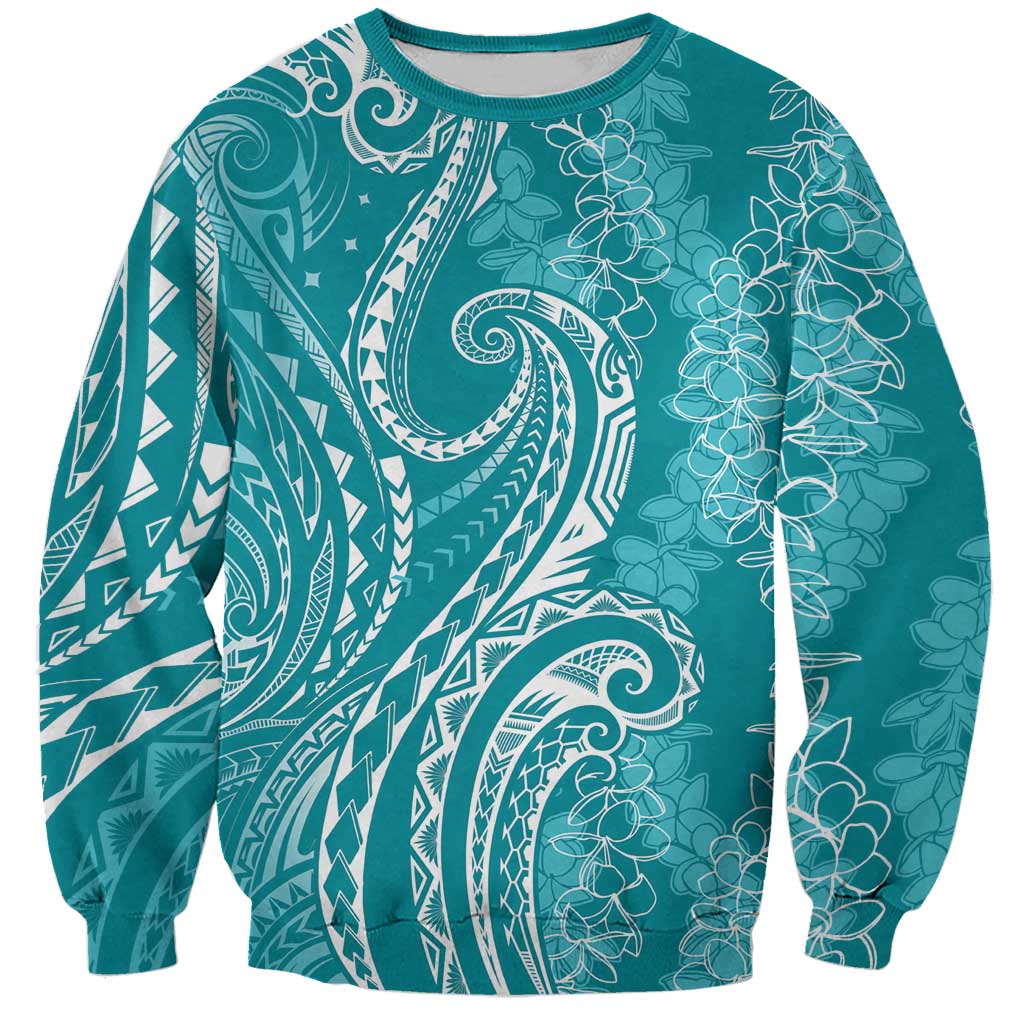 Polynesia Plumeria Lei Sweatshirt Teal Curves Motif LT7 Unisex Teal - Polynesian Pride