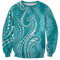 Polynesia Plumeria Lei Sweatshirt Teal Curves Motif LT7 Unisex Teal - Polynesian Pride