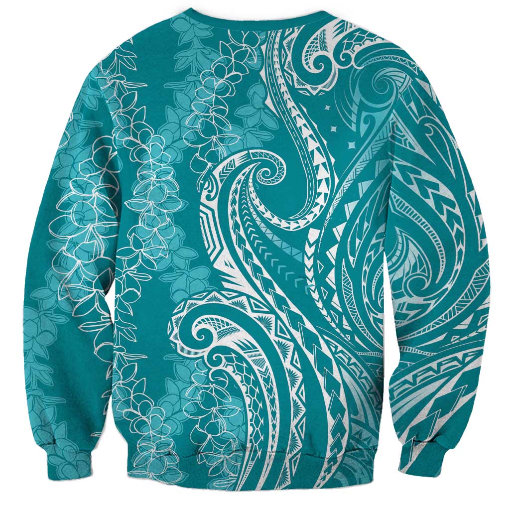Polynesia Plumeria Lei Sweatshirt Teal Curves Motif LT7 - Polynesian Pride