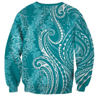Polynesia Plumeria Lei Sweatshirt Teal Curves Motif LT7 - Polynesian Pride