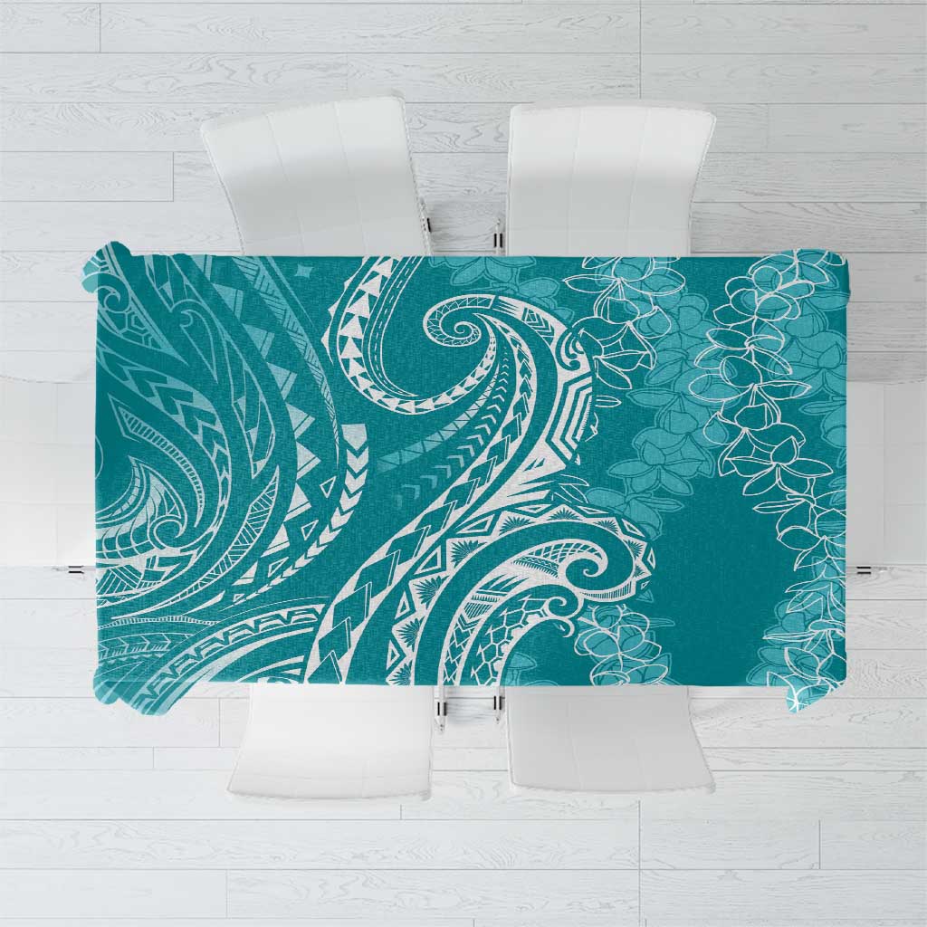 Polynesia Plumeria Lei Tablecloth Teal Curves Motif LT7 Teal - Polynesian Pride