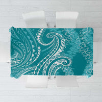 Polynesia Plumeria Lei Tablecloth Teal Curves Motif LT7 Teal - Polynesian Pride