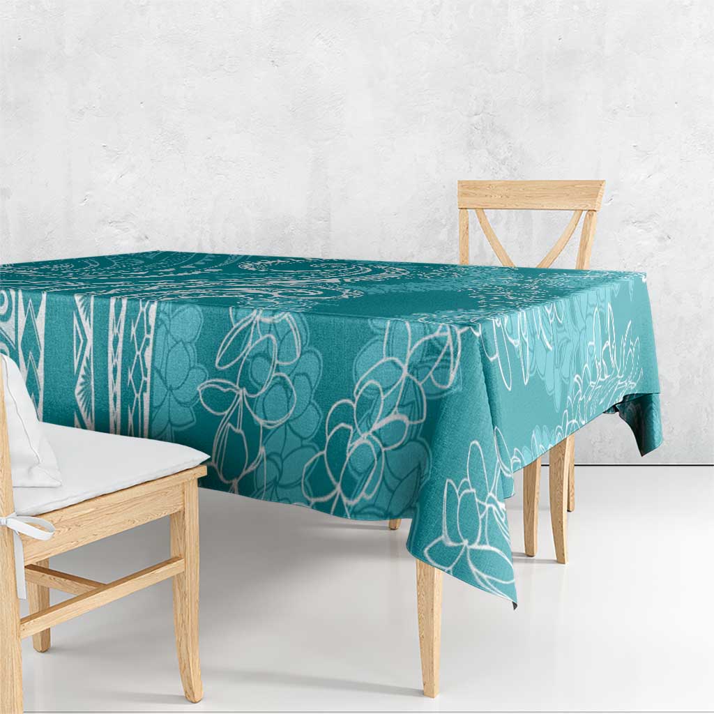Polynesia Plumeria Lei Tablecloth Teal Curves Motif LT7 - Polynesian Pride