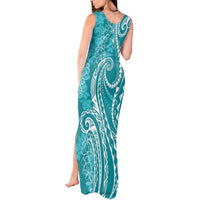 Polynesia Plumeria Lei Tank Maxi Dress Teal Curves Motif