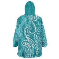 Polynesia Plumeria Lei Wearable Blanket Hoodie Teal Curves Motif LT7 - Polynesian Pride