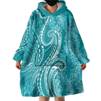 Polynesia Plumeria Lei Wearable Blanket Hoodie Teal Curves Motif LT7 - Polynesian Pride