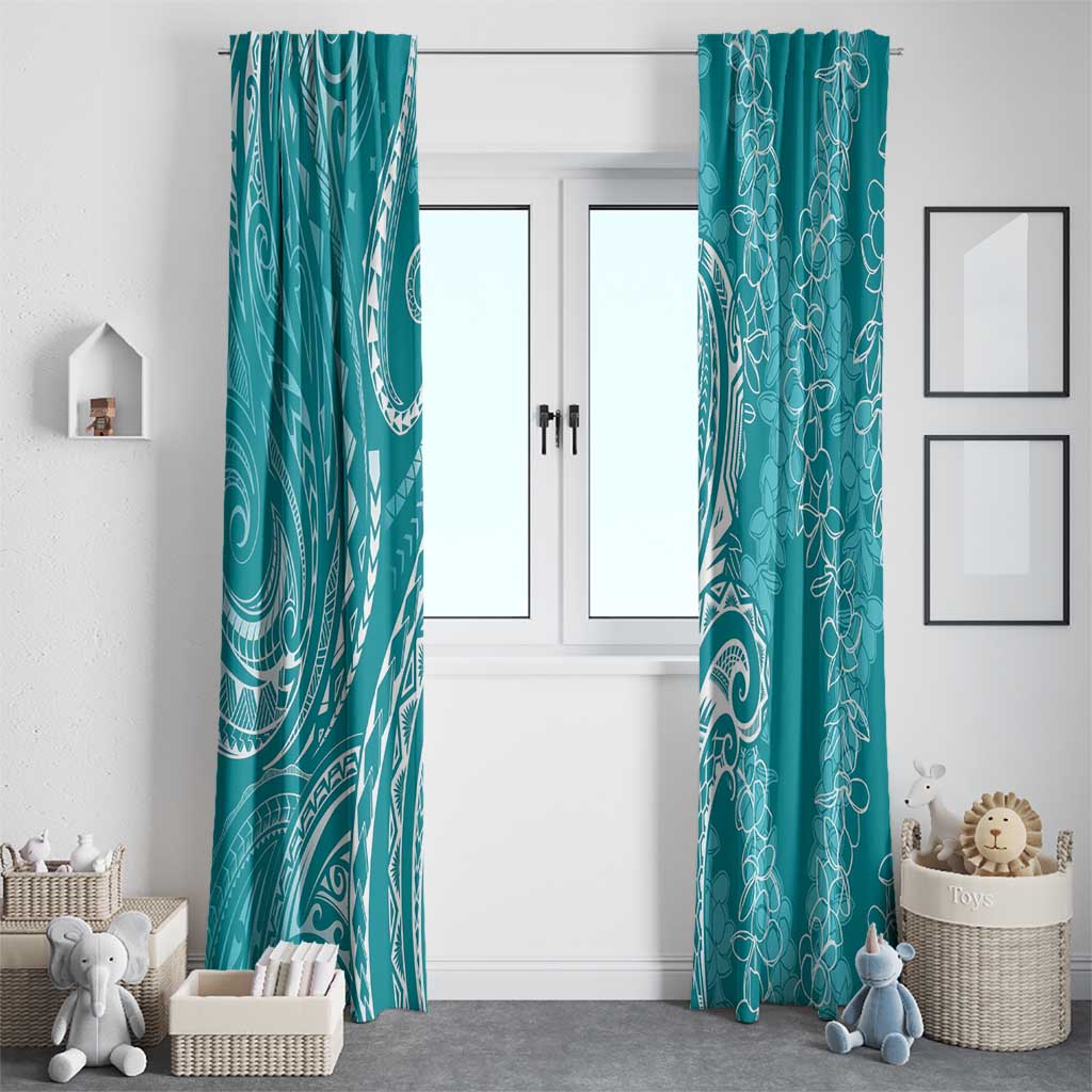 Polynesia Plumeria Lei Window Curtain Teal Curves Motif