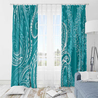 Polynesia Plumeria Lei Window Curtain Teal Curves Motif