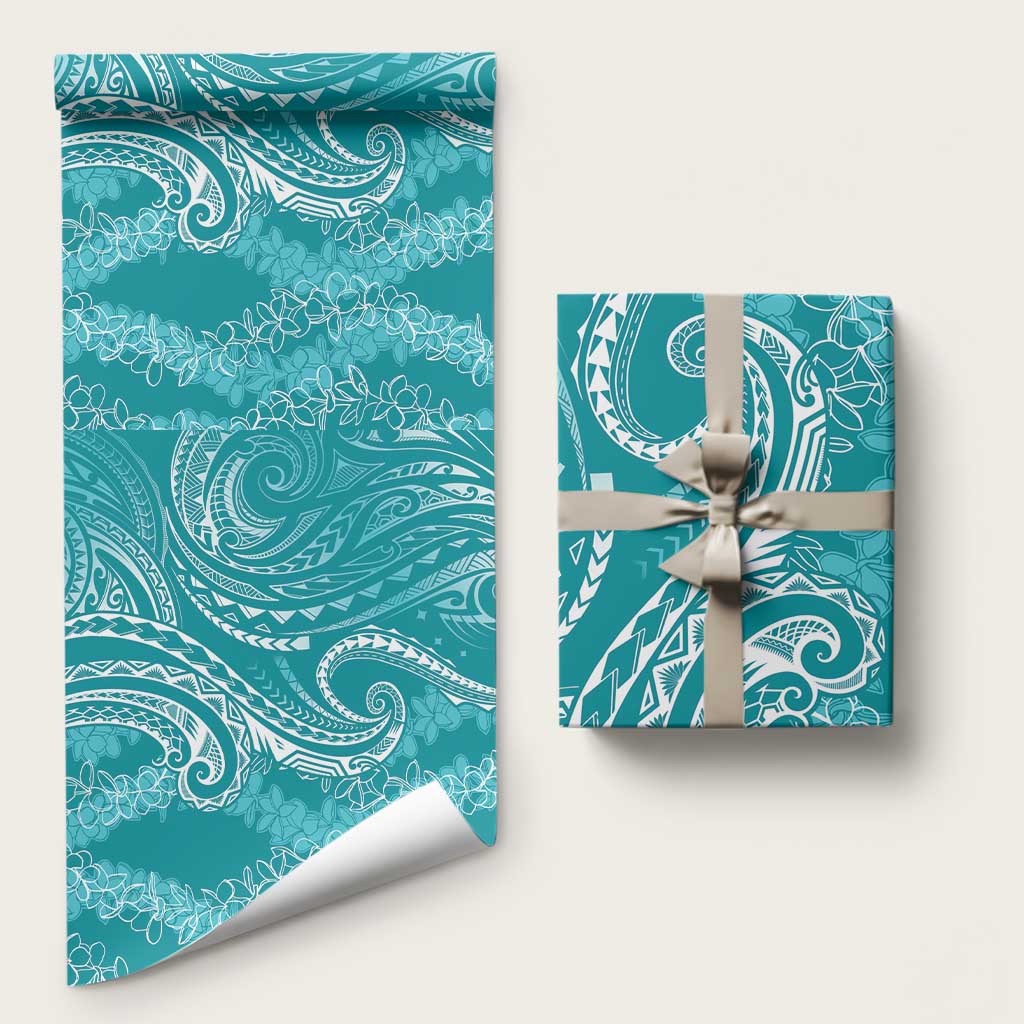 Polynesia Plumeria Lei Wrapping Paper Teal Curves Motif LT7 58" × 23" Teal - Polynesian Pride