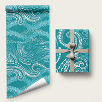 Polynesia Plumeria Lei Wrapping Paper Teal Curves Motif LT7 58" × 23" Teal - Polynesian Pride
