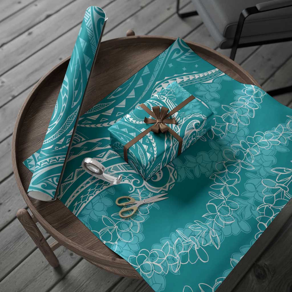 Polynesia Plumeria Lei Wrapping Paper Teal Curves Motif LT7 - Polynesian Pride