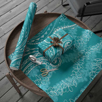 Polynesia Plumeria Lei Wrapping Paper Teal Curves Motif LT7 - Polynesian Pride